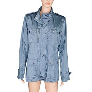 Calvin Klein Hooded Field Jacket Water Resistant Utility Blue Gray Womens SZ Lg